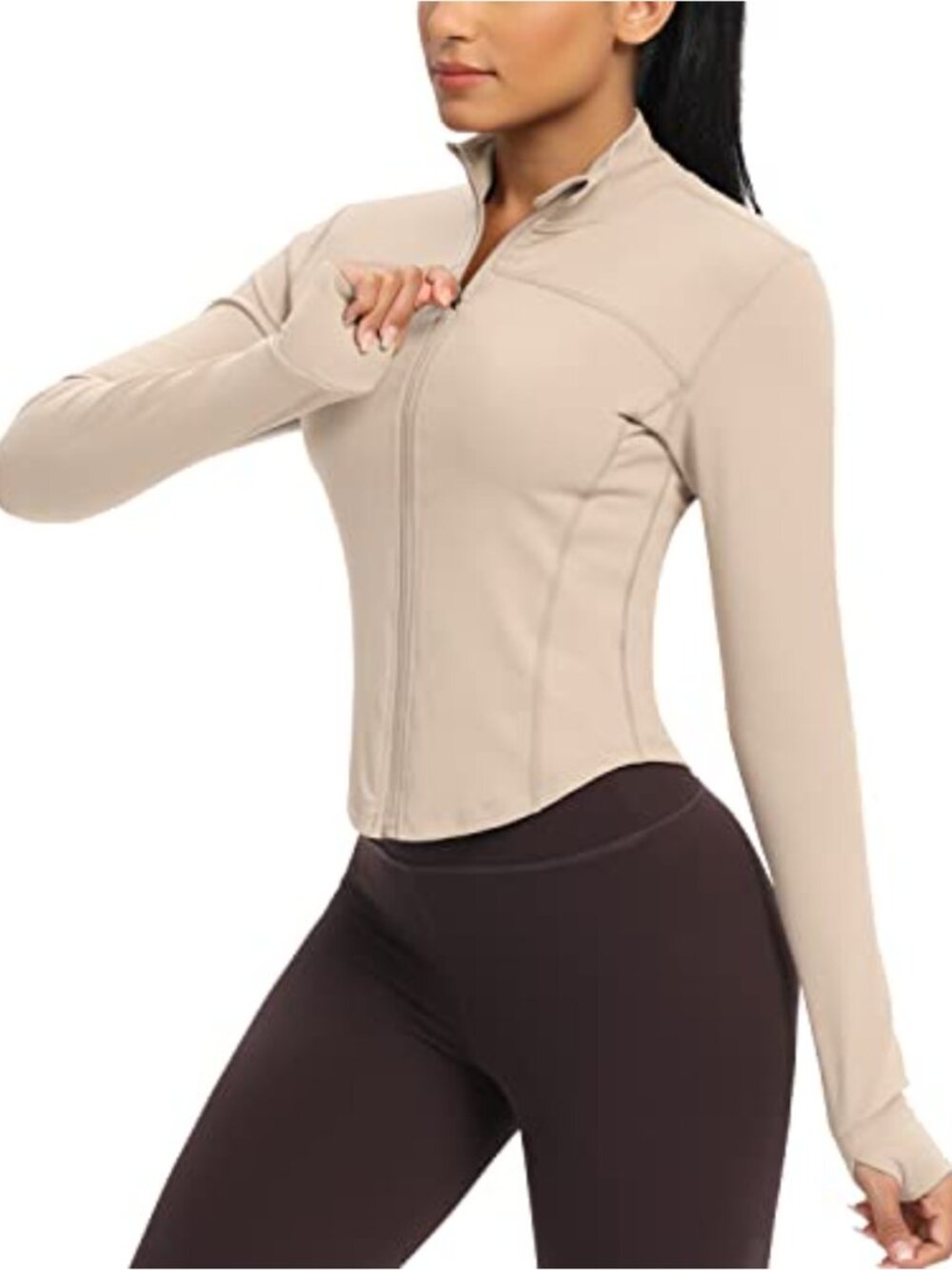 Women's Zip-Up Track Jacket Athletic Cropped Workout Yoga Running Thumb Holes